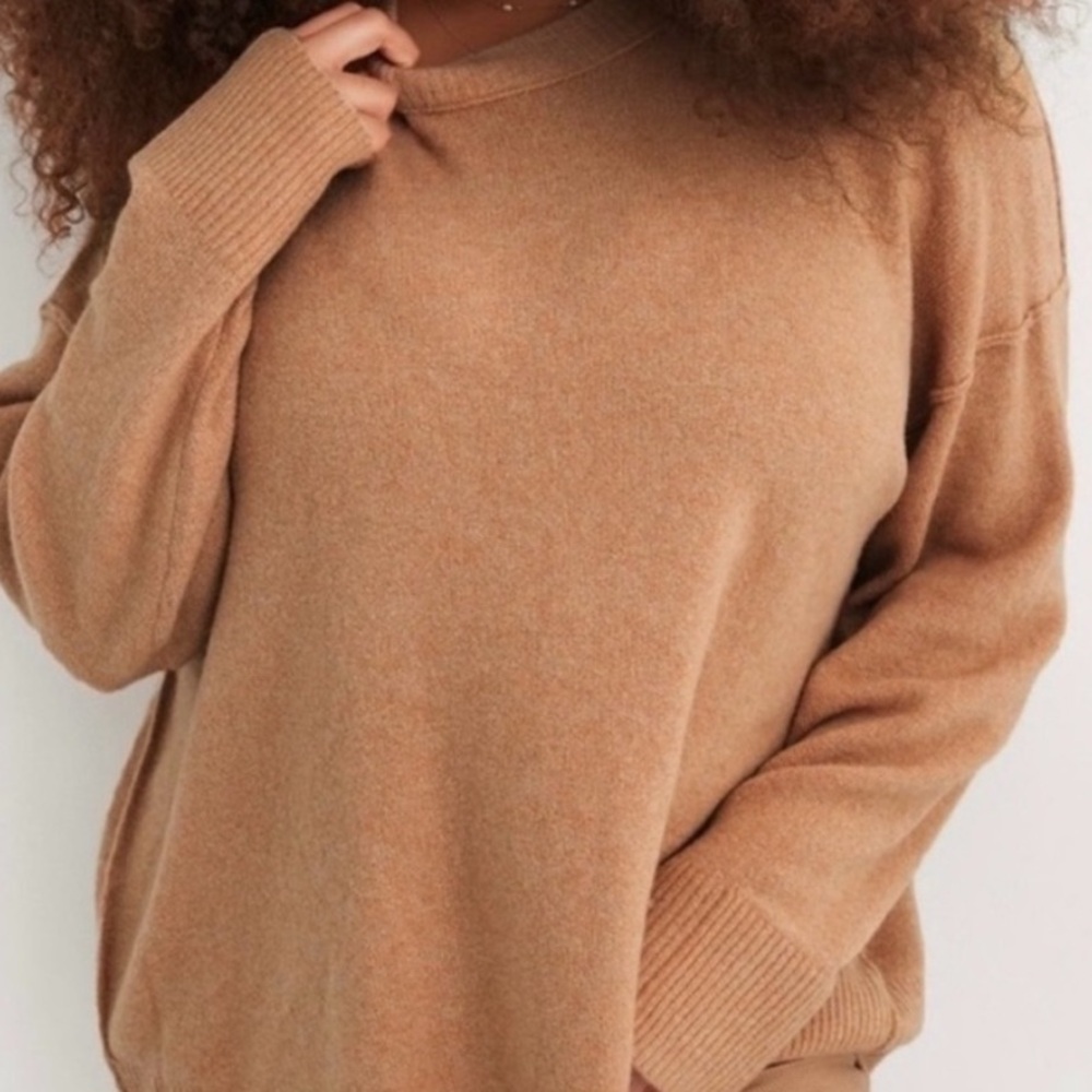 Aerie womens Camel Crewneck Sweater